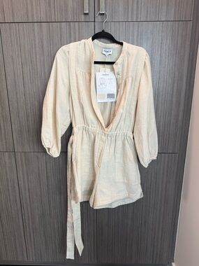 FRNCH Cream Lightweight Romper with Tie Waist